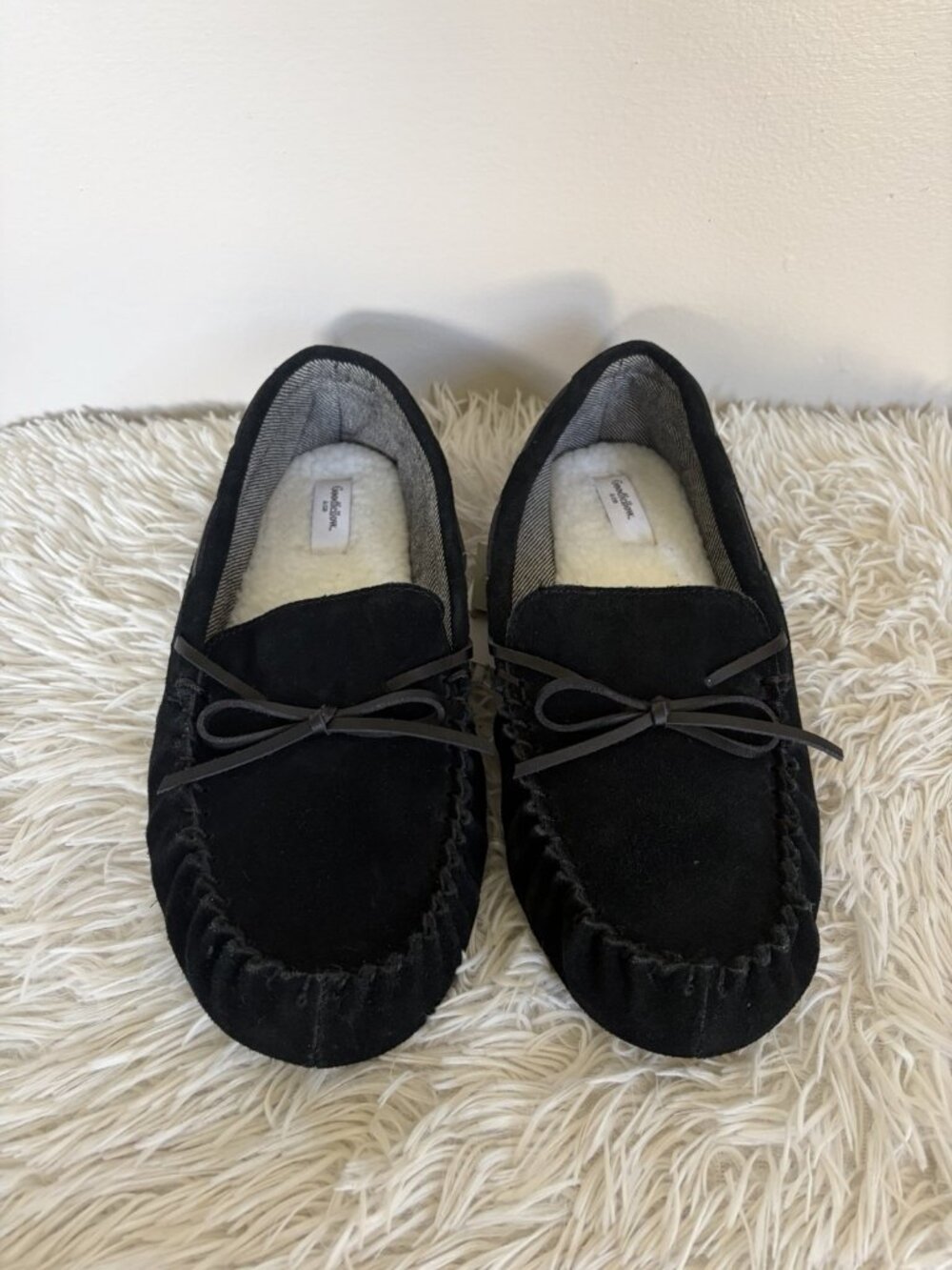 Goodfellow & Co Slippers Mens Size 10 Black Suede Leather Slip On Moccasin Shoes